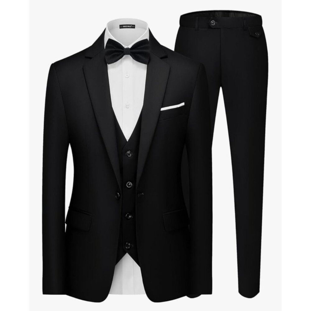 3 Pieces Suit Elegant Solid One Button Slim Fit Single Breasted Party Blazer